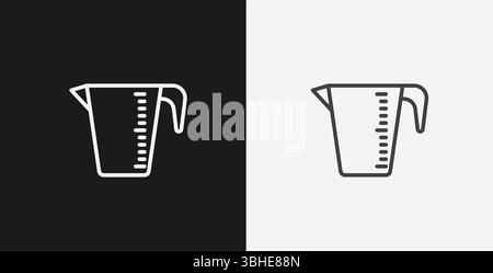 Measuring Cup with Scale on Black and White Backgrounds, Representing Cooking or Measurement, White Outline Icon Stock Vector