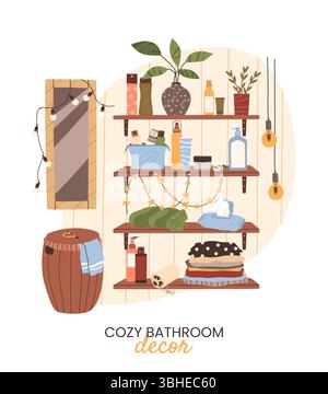 Cozy Bathroom Interior and Decor. Stock Vector