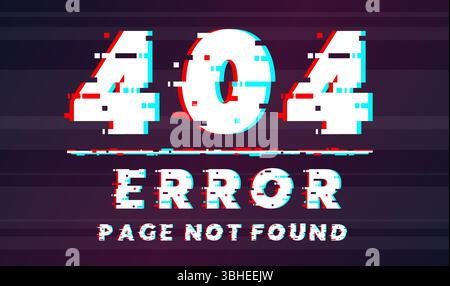 Style glitch design of website page with text error 404 page not found. Pixel graphic grunge texture. Webpage failure. Display maintenance. Internet d Stock Vector