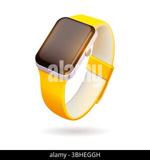 A stylish smart watch featuring a vibrant yellow band set against a pristine white background, perfect for fashion and function alike Stock Vector