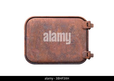 Rusty closed hatch is isolated on white background. Stock Photo