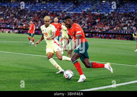 Nuno Mendes and Lamine Yamal seen during UEFA Nations League 2025 final ...