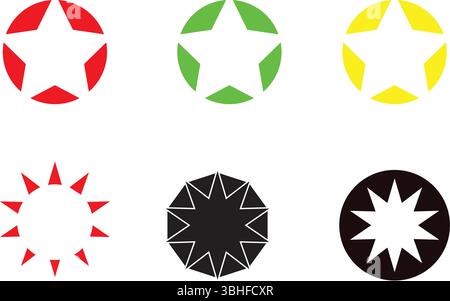 Colorful Star Shape Vector Icons Set for Awards, Badges, Achievements and Rating UI Components Stock Vector