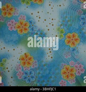 Colorful floral abstract pattern with blue background Stock Photo