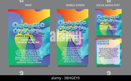 Modern Fluid Waves  Summer Vibes Background for Mobile and Social Media. fluid design template multiple platform for print, mobile screen and social m Stock Vector