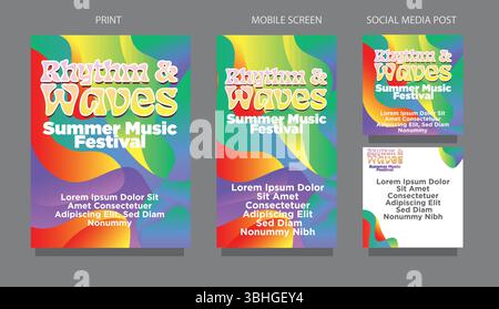 rhytm and waves. Clean Modern Abstract Waves  Trendy Summer Design for Print and Digital. fluid design template multiple platform for print, mobile sc Stock Vector