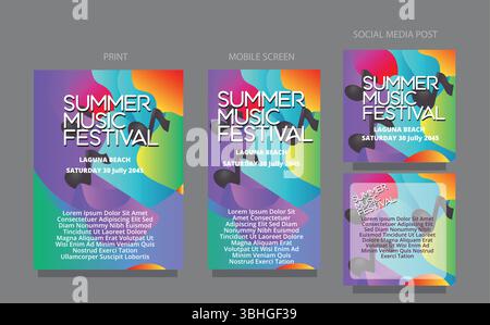 Summer Flow. Vibrant Abstract Wave Background for Media Templates. fluid design template multiple platform for print, mobile screen and social media p Stock Vector