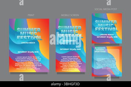 Vibrant Wave Motion Abstract Background for Social and Mobile Template. fluid design template multiple platform for print, mobile screen and social me Stock Vector