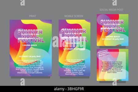 fluid design template multiple platform for print, mobile screen and social media post vector illustration. Summer Abstract Pulse. Vibrant Wave for Pr Stock Vector