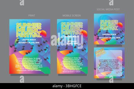 Colorful Summer Flow Abstract Vibrant Wave for Ads and Posters. fluid design template multiple platform for print, mobile screen and social media post Stock Vector