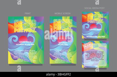 Smooth Summer Wave. Clean Colorful Background for Media. fluid design template multiple platform for print, mobile screen and social media post vector Stock Vector