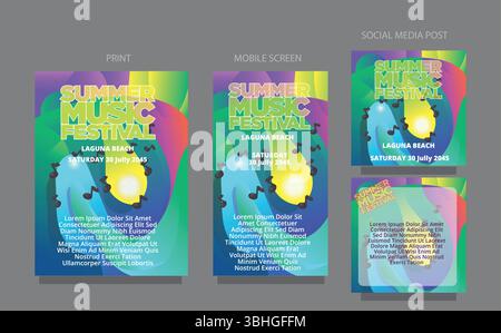 Modern Wave Motion . Abstract Gradient Design for multi platform Posts. fluid design template multiple platform for print, mobile screen and social me Stock Vector