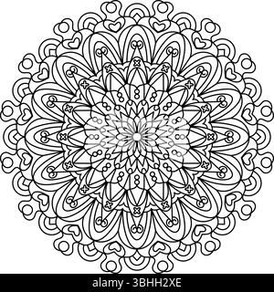 Intricate symmetric floral mandala design. Ideal for coloring, meditation, spiritual practices, textiles, and various decorative or art projects Stock Vector