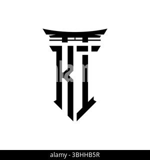 Logo initial monogram with geometric modern Torii Gate Japanese style design in isolated background, minimalist geometric japanese style logo. Stock Vector