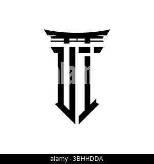 Logo initial monogram with geometric modern Torii Gate Japanese style design in isolated background, minimalist geometric japanese style logo. Stock Vector