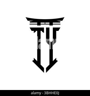 Logo initial monogram with geometric modern Torii Gate Japanese style design in isolated background, minimalist geometric japanese style logo. Stock Vector