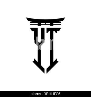 Logo initial monogram with geometric modern Torii Gate Japanese style design in isolated background, minimalist geometric japanese style logo. Stock Vector