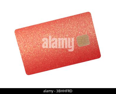 Bank card with chip, featuring a sleek red design for secure, cashless transactions. Modern, flat layout symbolizing finance, commerce, and online sho Stock Photo