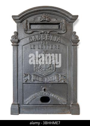 Vintage Italian Regie Poste (Royal Mail) mailbox isolated on white with clipping path included. Stock Photo