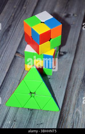 Cairo, Egypt, June 2 2025: a collection of The Pyraminx, a regular ...