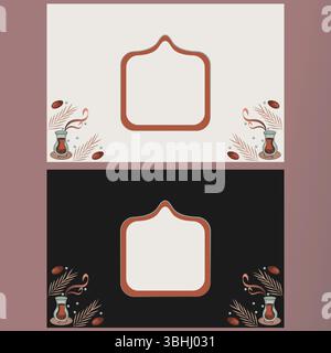 Ornamental Tea Label Frame Design - Light And Dark Theme Variants Background For Web And Social Media. Stock Vector