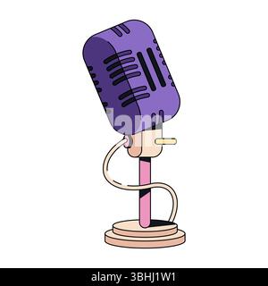 Retro microphone icon. Vector audio recording device. Talk show and interview analog vintage accessory. Radio broadcast and classic media communication item. Sound record or performance. 90s symbol. Stock Vector