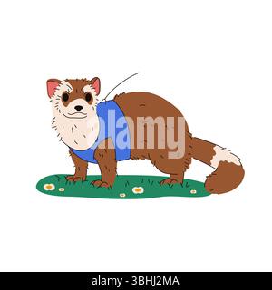 Vector marten predator. Nocturnal carnivore in wood or forest habitat. Tree climbing mammal or wildlife fauna at meadow. Arboreal scavenger or outdoor hunter outdoor. Zoology and biology, zoo theme. Stock Vector