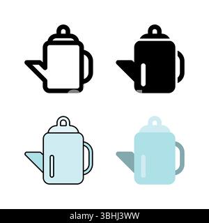 A teapot or tea kettle icon set, perfect for serving tea, hot beverages, and traditional tea time. Stock Vector