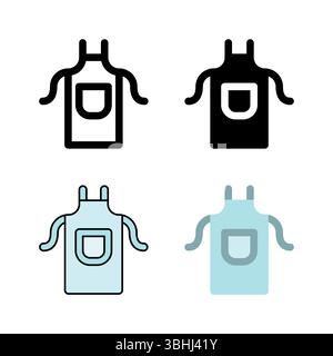 A chef apron icon set, perfect for representing cooking, baking, chef wear, and kitchen attire in culinary designs. Stock Vector
