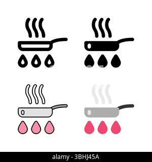 A frying pan with food icon set, ideal for representing various cooking methods, frying, and meal preparation. Stock Vector