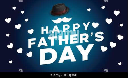 Happy Father’s Day 2025 Typography Background – Mustache, Hat & Heart Design Stock Vector