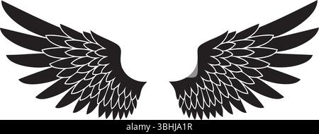 A pair of majestic black wings with intricate feather details, symbolic of freedom and power Stock Vector