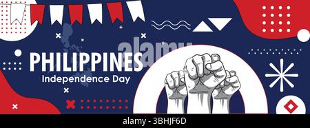 Philippines Independence Day Banner - Dynamic Freedom Celebration Design Stock Vector