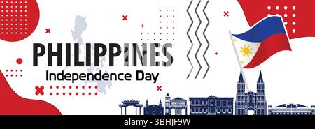 Philippines Independence Day Banner - Modern Flag & Landmark Design Stock Vector