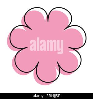 Solid pink flower with playful outline in loose black strokes. A bold, clean daisy with modern character Stock Vector