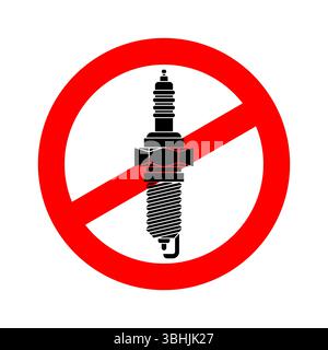 Stop Spark plug. Ban Car accessory. Red prohibitory sign Stock Vector