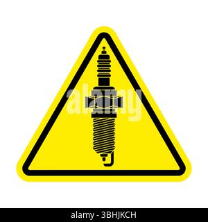 Attention Spark plug. Caution Car accessory. Yellow triangular prohibitory sign for vehicles Stock Vector