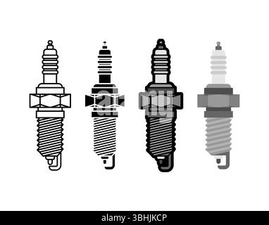 Spark plug sign icon set. Car accessory symbol. Device for igniting the fuel-air mixture Stock Vector