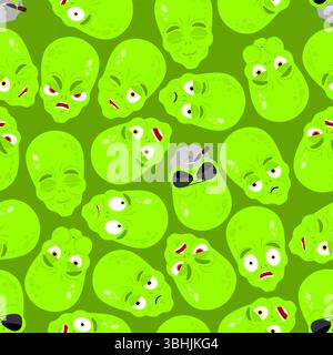 Alien emoji face pattern seamless. UFO emoji background. Space invader green texture Stock Vector