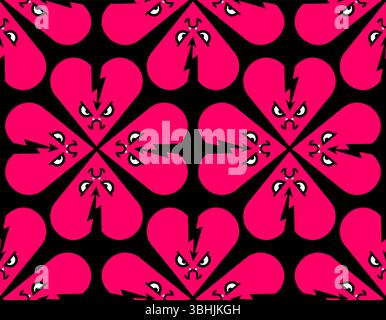 Angry broken heart pattern seamless. Disappointed love background. Stock Vector