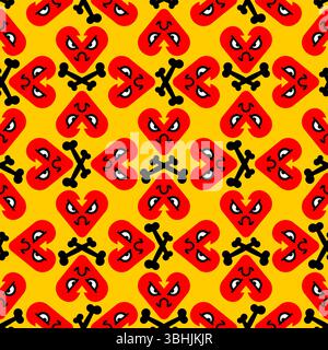 Angry broken heart pattern seamless. Disappointed love background. Stock Vector
