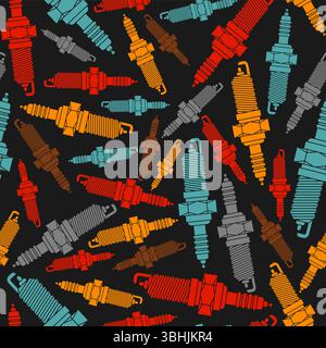 Spark plug pattern seamless. Car accessory background. Device for igniting the fuel-air mixture texture Stock Vector