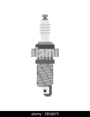 Spark plug pixel art. 8 bit Car accessory. pixelated Device for igniting the fuel-air mixture Stock Vector