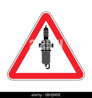 Attention Spark plug. Caution Car accessory. red triangular prohibitory sign for vehicles Stock Vector