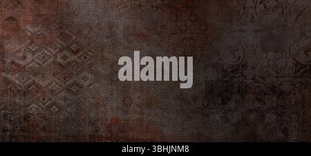 Aged and Distressed Brown Texture with Ornate Details . canvas texture background with islamic pattern .the patterns on vintage floor . Old gray brown Stock Photo