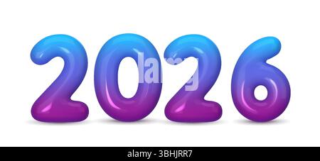 Vibrant 2026 vector 3D illustration with blue and purple gradient numbers. Perfect for New Year celebrations, marketing materials, and future planning Stock Vector
