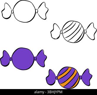 colorful round wrapped candy logo, sweet food illustration. isolated on transparent background. Vector graphic line ink illustration. suitable for pos Stock Vector