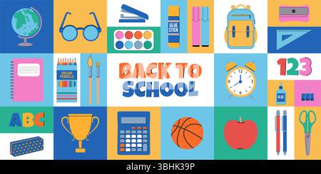 Back to school. Vector banner illustration, grid design. Stock Vector