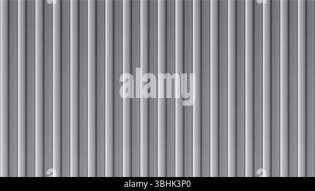 Corrugated steel panel with metal silver texture and zinc iron sheet. Roof container and white wall plate with aluminum tile pattern. Vertical galvani Stock Vector
