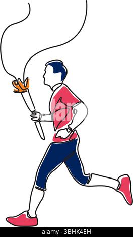 Minimalist Line Art Vector Illustration of a man Running with a torch one line art design Stock Vector